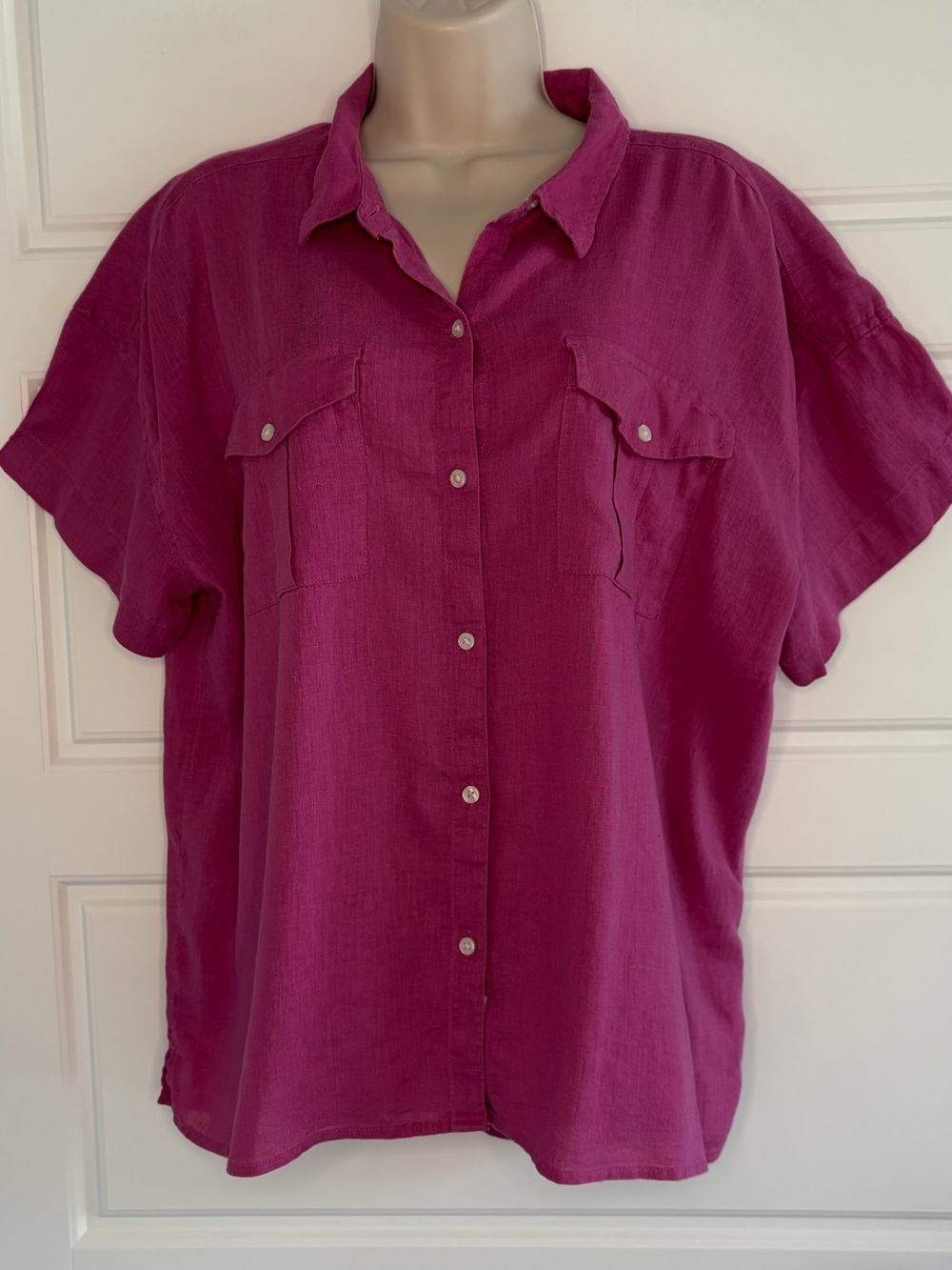 Lucky Brand Linen Blend Short Sleeve Camp Utility Shirt Raspberry Size XL